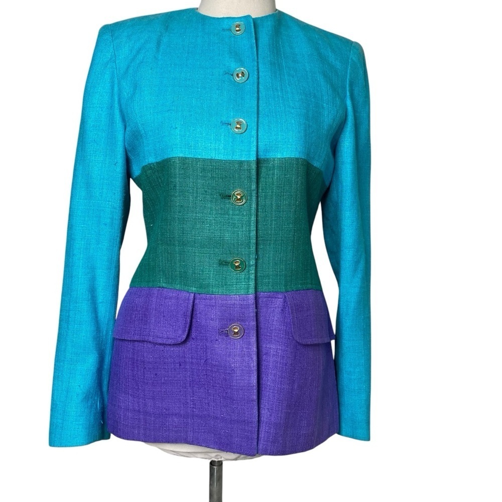 Herbert Grossman 80’s Vintage Raw silk color blocked unique colorful blazer SZ4